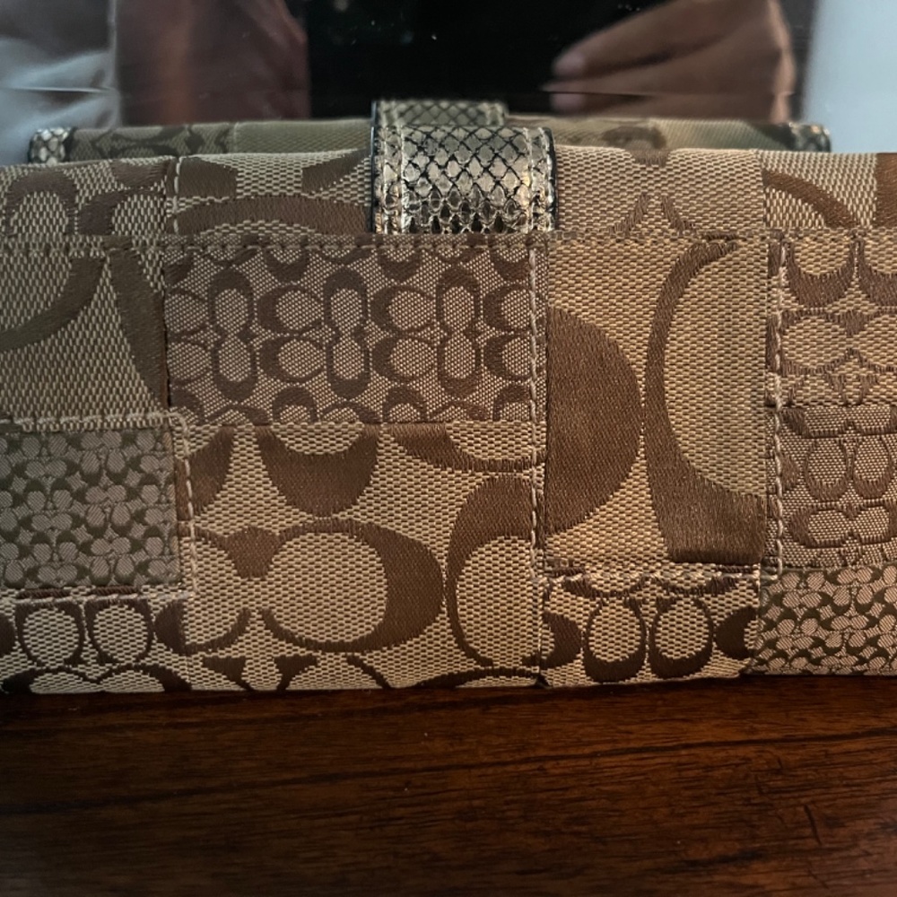 Coach Rare Long Brown Patchwork Wallet Gold Trim … - image 2